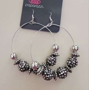 Paparazzi Sparkling Silver-Tone Beaded Hoop Earrings